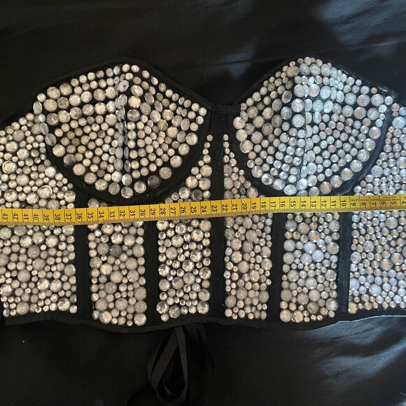 Bustier bralette rhinestones burlesque corset waist cincher - Picture 3 of 5